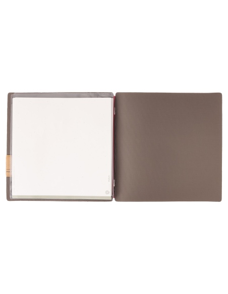 Porta Menu QUADRATO (23x23,1 cm) etichetta PATCH "personalizzata" (minimo 18 pezzi) 2 buste (4 facciate) elastico rosso JUTA GRI