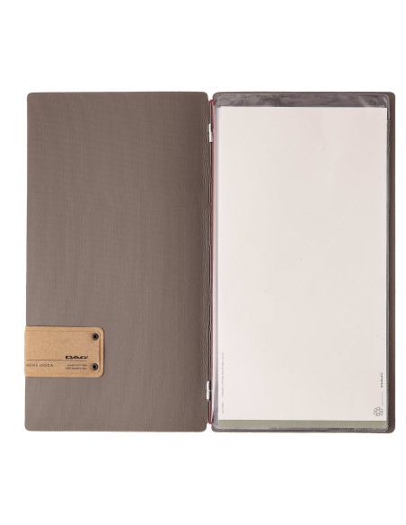 Porta Menu A4 SLIM (17,4x31,8 cm) etichetta PATCH "menu" 2 buste (4 facciate) elastico rosso JUTA GRIGIO