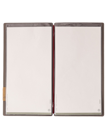 Porta Menu A4 SLIM (17,4x31,8 cm) etichetta PATCH "menu" 2 buste (4 facciate) elastico rosso JUTA GRIGIO