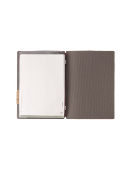 Porta Menu A5 (16,5x23,1 cm) etichetta PATCH "menu" 2 buste (4 facciate) elastico rosso JUTA GRIGIO