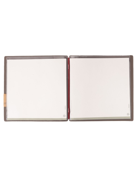 Porta Menu QUADRATO (23x23,1 cm) etichetta PATCH "menu" 2 buste (4 facciate) elastico rosso JUTA GRIGIO