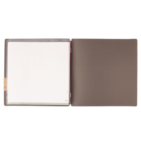 Porta Menu QUADRATO (23x23,1 cm) etichetta PATCH "menu" 2 buste (4 facciate) elastico rosso JUTA GRIGIO