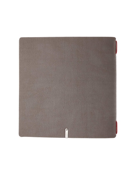Porta Menu QUADRATO (23x23,1 cm) etichetta METAL "personalizzata" (minimo 18 pezzi) solo elastico rosso JUTA GRIGIO