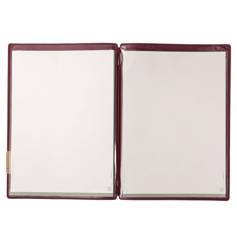 Porta Menu A4 (23,2x31,8 cm) etichetta PATCH "menu" 2 buste (4 facciate) elastico rosso JUTA BORDEAUX