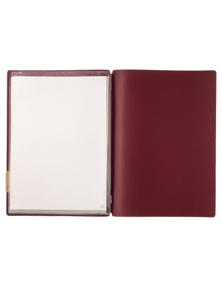 Porta Menu A4 (23,2x31,8 cm) etichetta PATCH "menu" 2 buste (4 facciate) elastico rosso JUTA BORDEAUX