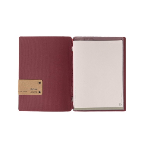 Porta Menu A5 (16,5x23,1 cm) etichetta PATCH "menu" 2 buste (4 facciate) elastico rosso JUTA BORDEAUX