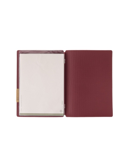 Porta Menu A5 (16,5x23,1 cm) etichetta PATCH "menu" 2 buste (4 facciate) elastico rosso JUTA BORDEAUX