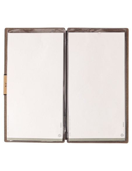Porta Menu A4 SLIM (17,4x31,8 cm) etichetta PATCH "personalizzata" (minimo 18 pezzi) 2 buste (4 facciate) elastico nero ECOMENU 