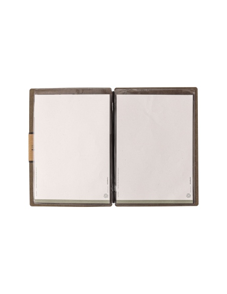 Porta Menu A5 (16,5x23,1 cm) etichetta PATCH "personalizzata" (minimo 18 pezzi) 2 buste (4 facciate) elastico nero ECOMENU MARRO