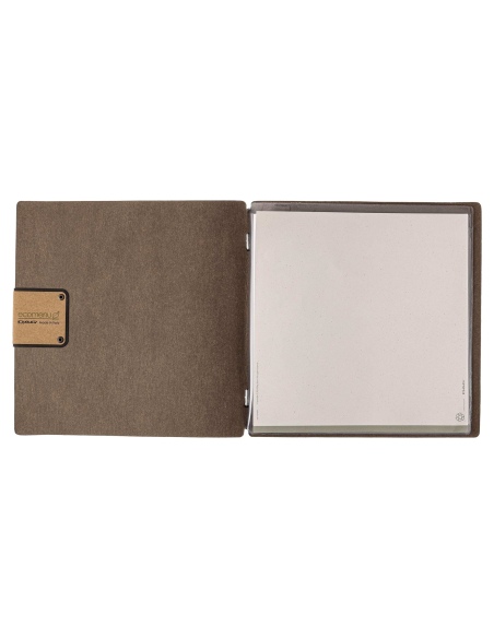 Porta Menu QUADRATO (23x23,1 cm) etichetta PATCH "personalizzata" (minimo 18 pezzi) 2 buste (4 facciate) elastico nero ECOMENU M