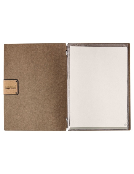Porta Menu A4 (23,2x31,8 cm) etichetta PATCH "menu" 2 buste (4 facciate) elastico nero ECOMENU MARRONE sp. 0.6
