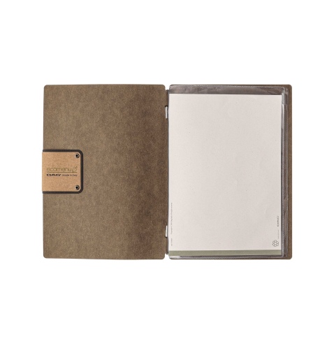 Porta Menu A5 (16,5x23,1 cm) etichetta PATCH "menu" 2 buste (4 facciate) elastico nero ECOMENU MARRONE sp. 0.6