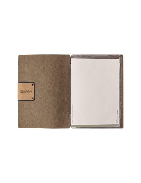 Porta Menu A5 (16,5x23,1 cm) etichetta PATCH "menu" 2 buste (4 facciate) elastico nero ECOMENU MARRONE sp. 0.6