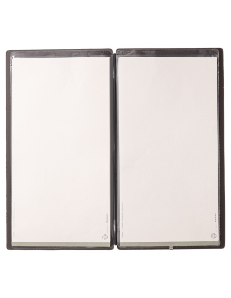 Porta Menu A4 SLIM (17,4x31,8 cm) etichetta METAL "menu" 2 buste (4 facciate) elastico nero CHEF MARRONE