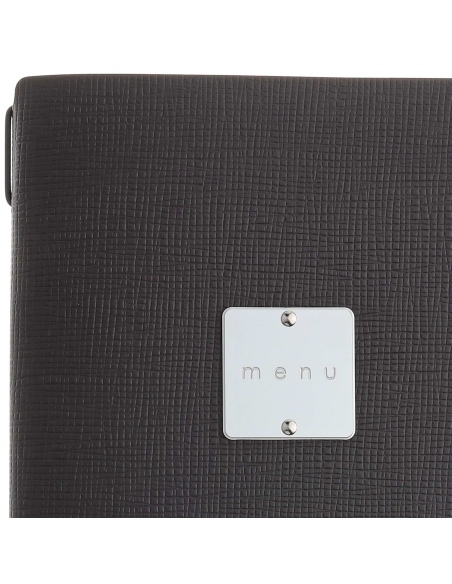 Porta Menu A4 SLIM (17,4x31,8 cm) etichetta METAL "menu" 2 buste (4 facciate) elastico nero CHEF MARRONE