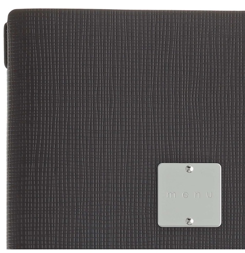 Porta Menu A4 (23,2x31,8 cm) etichetta METAL "menu" 2 buste (4 facciate) elastico nero CHEF MARRONE