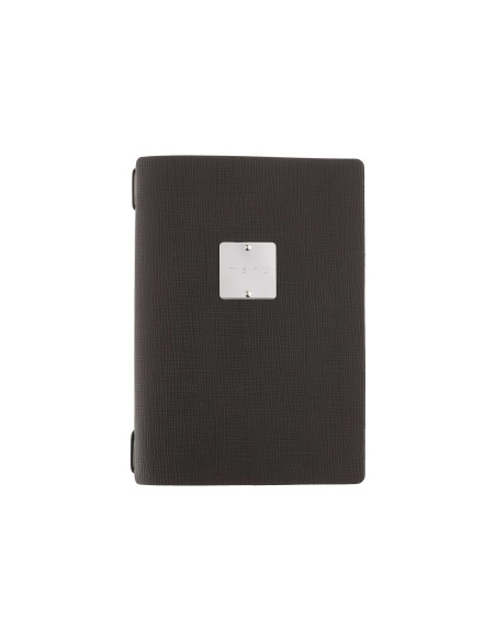 Porta Menu A5 (16,5x23,1 cm) etichetta METAL "menu" 2 buste (4 facciate) elastico nero CHEF MARRONE