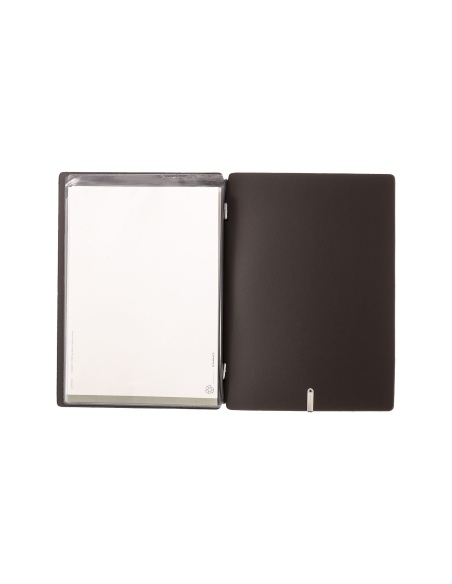 Porta Menu A5 (16,5x23,1 cm) etichetta METAL "menu" 2 buste (4 facciate) elastico nero CHEF MARRONE