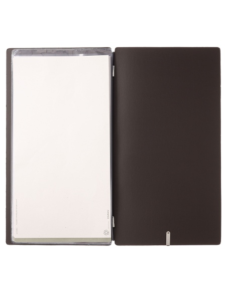 Porta Menu A4 SLIM (17,4x31,8 cm) etichetta METAL "personalizzata" (minimo 18 pezzi) 2 buste (4 facciate) elastico nero CHEF MAR