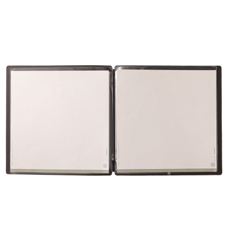 Porta Menu QUADRATO (23x23,1 cm) etichetta METAL "personalizzata" (minimo 18 pezzi) 2 buste (4 facciate) elastico nero CHEF MARR