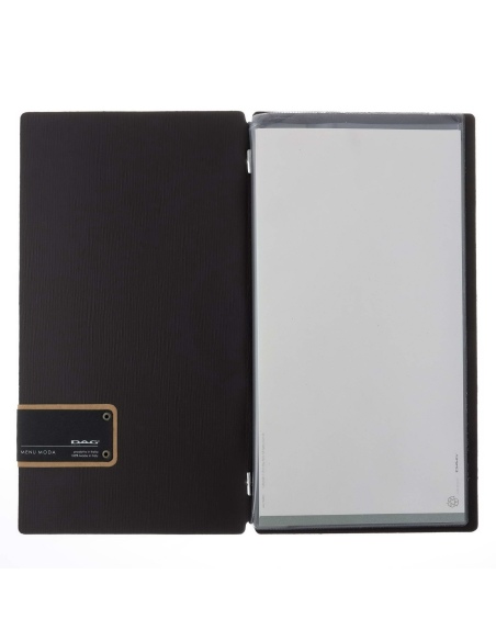 Porta Menu A4 SLIM (17,4x31,8 cm) etichetta PATCH "personalizzata" (minimo 18 pezzi) 2 buste (4 facciate) elastico nero CHEF MAR