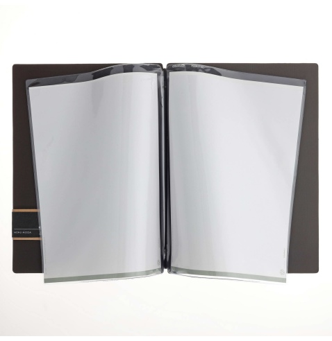 Porta Menu A4 (23,2x31,8 cm) etichetta PATCH "personalizzata" (minimo 18 pezzi) 2 buste (4 facciate) elastico nero CHEF MARRONE
