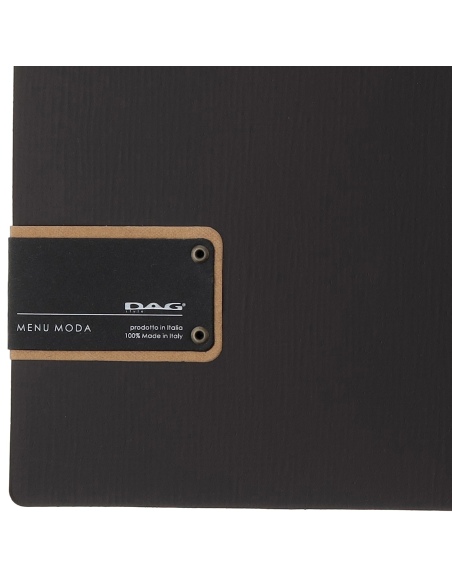 Porta Menu A4 (23,2x31,8 cm) etichetta PATCH "personalizzata" (minimo 18 pezzi) 2 buste (4 facciate) elastico nero CHEF MARRONE