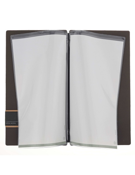 Porta Menu A4 SLIM (17,4x31,8 cm) etichetta PATCH "menu" 2 buste (4 facciate) elastico nero CHEF MARRONE