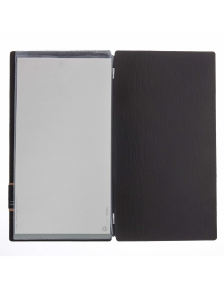 Porta Menu A4 SLIM (17,4x31,8 cm) etichetta PATCH "menu" 2 buste (4 facciate) elastico nero CHEF MARRONE