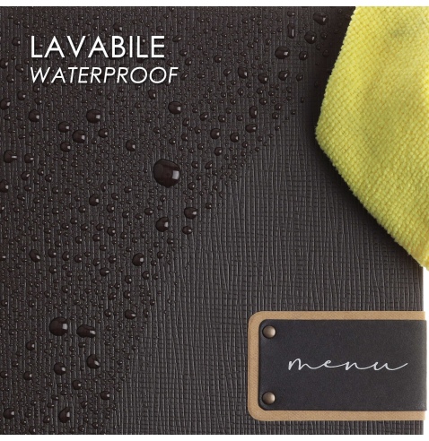Porta Menu A4 SLIM (17,4x31,8 cm) etichetta PATCH "menu" 2 buste (4 facciate) elastico nero CHEF MARRONE