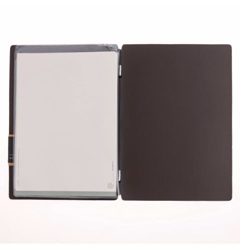 Porta Menu A5 (16,5x23,1 cm) etichetta PATCH "menu" 2 buste (4 facciate) elastico nero CHEF MARRONE