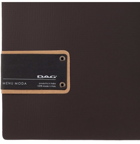 Porta Menu A5 (16,5x23,1 cm) etichetta PATCH "menu" 2 buste (4 facciate) elastico nero CHEF MARRONE