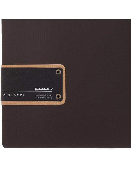 Porta Menu A5 (16,5x23,1 cm) etichetta PATCH "menu" 2 buste (4 facciate) elastico nero CHEF MARRONE