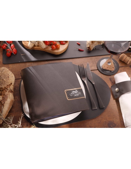 Porta Menu QUADRATO (23x23,1 cm) etichetta PATCH "menu" 2 buste (4 facciate) elastico nero CHEF MARRONE