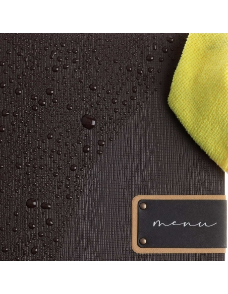 Porta Menu QUADRATO (23x23,1 cm) etichetta PATCH "menu" 2 buste (4 facciate) elastico nero CHEF MARRONE