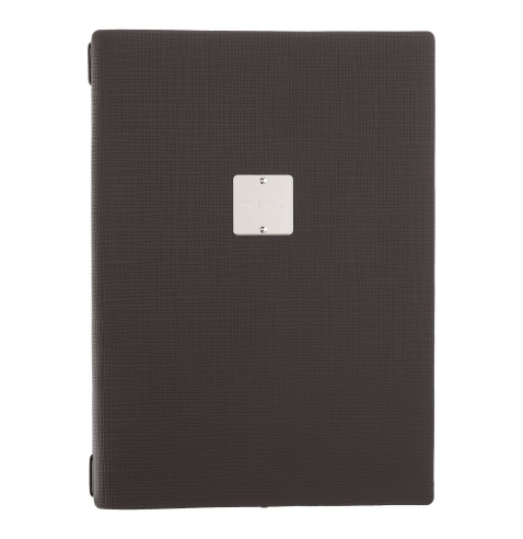Porta Menu A4 (23,2x31,8 cm) etichetta METAL "menu" solo elastico nero CHEF MARRONE