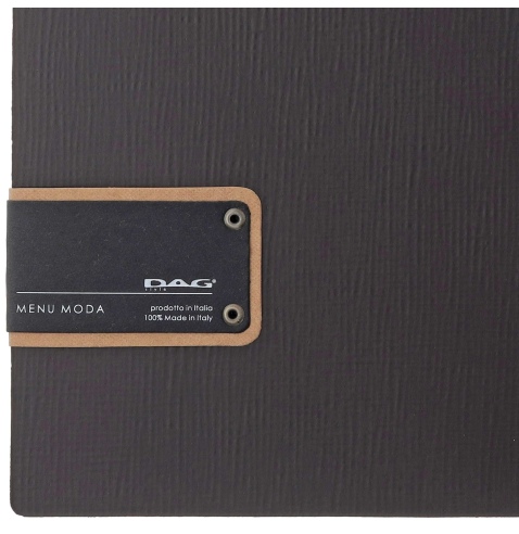 Porta Menu A4 SLIM (17,4x31,8 cm) etichetta PATCH "personalizzata" (minimo 18 pezzi) solo elastico nero CHEF MARRONE