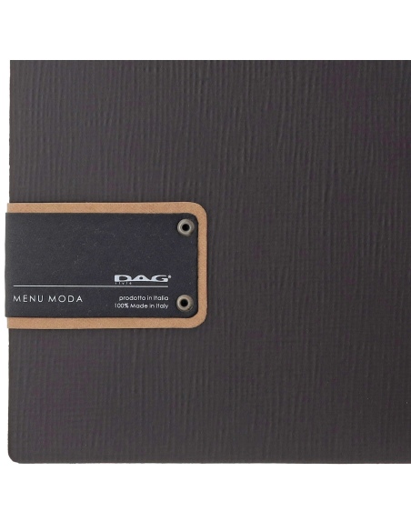 Porta Menu A4 SLIM (17,4x31,8 cm) etichetta PATCH "personalizzata" (minimo 18 pezzi) solo elastico nero CHEF MARRONE