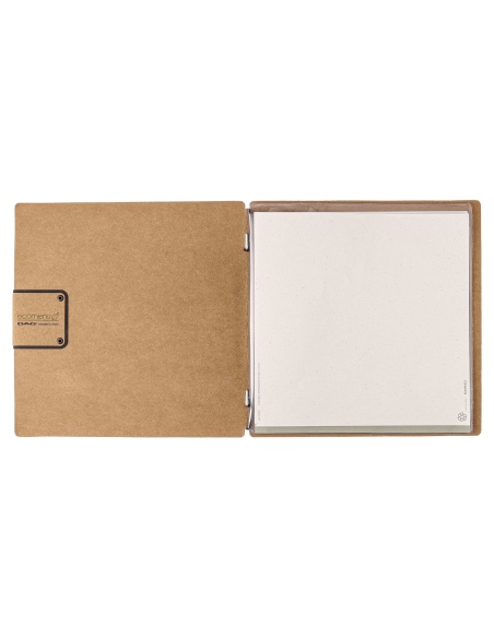 Porta Menu QUADRATO (23x23,1 cm) etichetta PATCH "personalizzata" (minimo 18 pezzi) 2 buste (4 facciate) elastico nero ECOMENU N