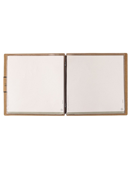 Porta Menu QUADRATO (23x23,1 cm) etichetta PATCH "personalizzata" (minimo 18 pezzi) 2 buste (4 facciate) elastico nero ECOMENU N