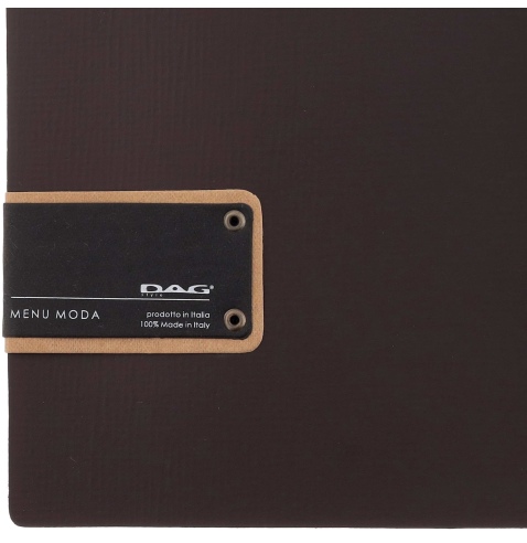 Porta Menu A5 (16,5x23,1 cm) etichetta PATCH "personalizzata" (minimo 18 pezzi) solo elastico nero CHEF MARRONE