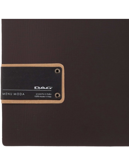 Porta Menu A5 (16,5x23,1 cm) etichetta PATCH "personalizzata" (minimo 18 pezzi) solo elastico nero CHEF MARRONE