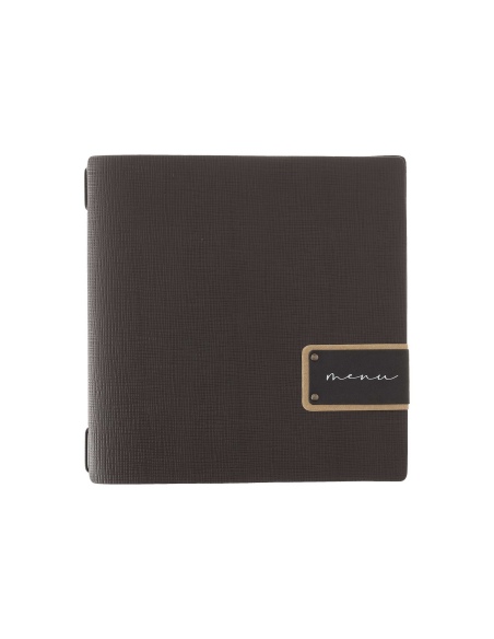 Porta Menu QUADRATO (23x23,1 cm) etichetta PATCH "menu" solo elastico nero CHEF MARRONE