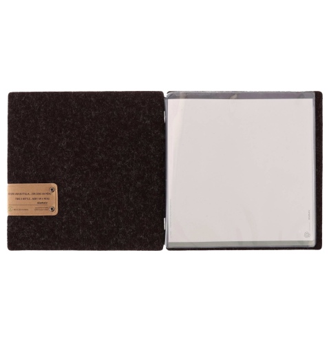 Porta Menu QUADRATO (23x23,1 cm) etichetta PATCH "menu" 2 buste (4 facciate) elastico nero GO-GREEN MARRONE