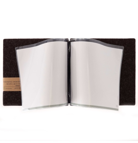 Porta Menu QUADRATO (23x23,1 cm) etichetta PATCH "menu" 2 buste (4 facciate) elastico nero GO-GREEN MARRONE