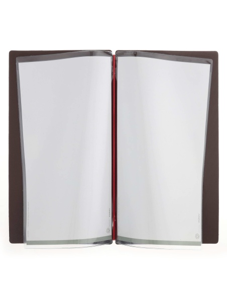 Porta Menu A4 SLIM (17,4x31,8 cm) etichetta METAL "menu" 2 buste (4 facciate) elastico rosso JUTA MARRONE