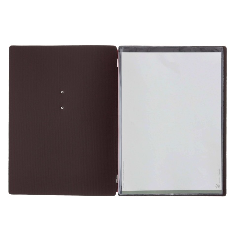Porta Menu A4 (23,2x31,8 cm) etichetta METAL "menu" 2 buste (4 facciate) elastico rosso JUTA MARRONE