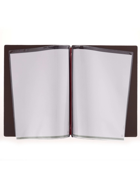 Porta Menu A4 (23,2x31,8 cm) etichetta METAL "menu" 2 buste (4 facciate) elastico rosso JUTA MARRONE