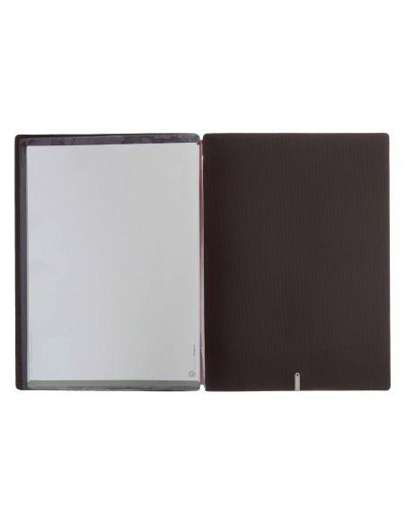 Porta Menu A4 (23,2x31,8 cm) etichetta METAL "menu" 2 buste (4 facciate) elastico rosso JUTA MARRONE