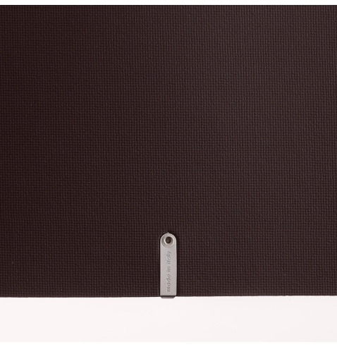 Porta Menu A5 (16,5x23,1 cm) etichetta METAL "personalizzata" (minimo 18 pezzi) 2 buste (4 facciate) elastico rosso JUTA MARRONE